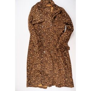 ebossy Trench Coat Leopard Print Brown Animal Print Large NWT